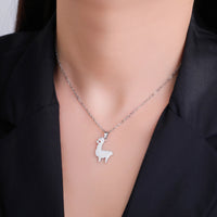 Lemegeton Cute Alpaca Stainless Steel Women's Necklace Pendant Fashion Collar Chain Jewelry Party Gift