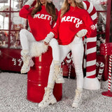 Combhasaki Women Christmas Autumn Winter Loose Fit Sweater Top Fuzzy Letter Embroidery Long Sleeve Turtle Neck Knitwear Pullover