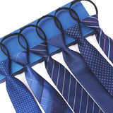 Zipper Ties For Men Women Striped Mens Tie For Business Wedding Skinny Neck Tie Casual Slim Blue deep Light navy blue Necktie