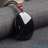 Natural Genuine Obsidian Pendant Zodiac Natal Buddha Guardian God Dainichi Rulai Pendant Jewelry Gift for Men and Women
