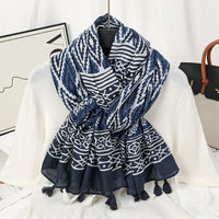 Ethnic Printed Cotton Hijab Viscose Tassels Scarf For Muslim Woman Hijabs Shawls Lady Soft Long Wraps Islim Headband Turban