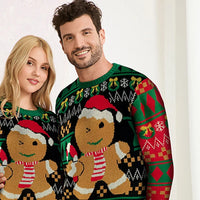Family Matching Christmas Sweaters Gingerbread Man Green Knit Pullover Women's Long Sleeve Cozy Couple Holiday Party Outfit
