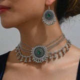New Rhinestone Jewelry Sets Metal Beads Tassel Multilayer Necklace Earrings Set For Women Bijoux Statement Collar Necklace Set
