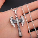 Trendy Retro Crow Prairie Wolf Double Sided Viking Tomahawk Pendant Necklace Charm Men's Necklace Metal Accessorie Party Jewelry