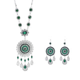 Gypsy India Ethnic Style Water Drop Pendant Geometric Crystal Necklace Earrings For Women Retro Silver Plated Bohemian Jewelry