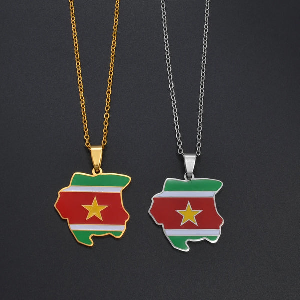Anniyo Suriname Map Flag Pendant Necklaces Stainless Steel Sranan Sarnam Jewelry @320821