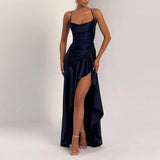 Banquet Luxury Irregular Solid Prom Gown Temperament High Waist Sleeveless Satin Dress Sexy Off Shoulder Slim Halter Long Robes