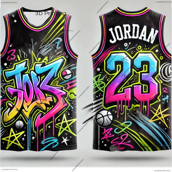 Chat GPT Smart Design USA Basketball Jersey Jordan Graffiti Street No. 23 Basketball Jersey Vest Quick-drying Basketball Jersey