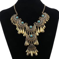 Fashion Ethnic Gypsy Bohemian Choker Necklace For Women Beads Drop Tassel Vintage Big Statement Collier Femme Party Jewelry Gift