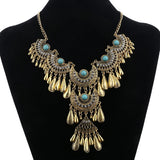 Fashion Ethnic Gypsy Bohemian Choker Necklace For Women Beads Drop Tassel Vintage Big Statement Collier Femme Party Jewelry Gift