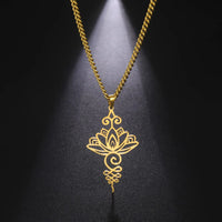 Lotus Flower Pendant Earrings Stainless Steel Unalome Lotus Necklace Choker Chakra Symbol Hindu Lotus Pendant Spiritual Jewelry