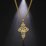 Lotus Flower Pendant Earrings Stainless Steel Unalome Lotus Necklace Choker Chakra Symbol Hindu Lotus Pendant Spiritual Jewelry