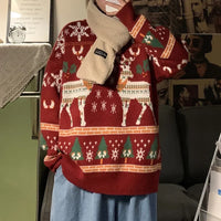 Red Green Blue Elk Print Christmas Sweaters for men\women 2024 New Winter Fashion Knitting Jumper Autumn Long Sleeve Pullovers