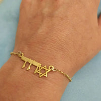 Stainless Steel Custom Star Of David Hebrew Name Bracelet Jewish Jewelry  Nameplate Personalized Women Children Bracelet Gifts