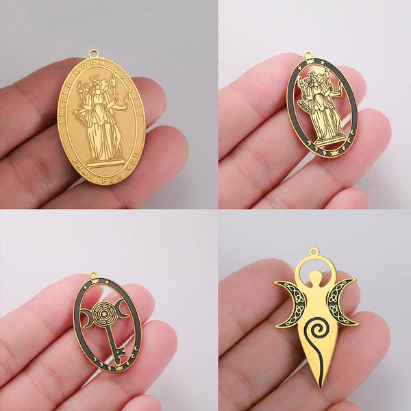 1pc Triple Moon Goddess Charms Stainless Steel Amulet Pendants Pray For You DIY Your Own Jewerly Wholesale Available