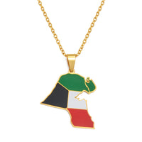 Anniyo Kuwait Map Flag Pendant Necklaces Kuwaiti Stainless Steel Jewelry #324721