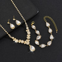 4PC women's fashionable rhinestone water droplet necklace earrings bracelet jewelry set wedding banquet party holiday gift