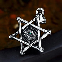Fashion Vintage 316L Stainless Steel All Seeing Eyes Pendant With Red/Green Stone Hexagram Necklace Egyptian Style Male Jewelry
