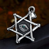 Fashion Vintage 316L Stainless Steel All Seeing Eyes Pendant With Red/Green Stone Hexagram Necklace Egyptian Style Male Jewelry