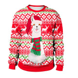 Men Women Llama Ugly Christmas Sweatshirt 3D Funny Print New Year Eve Xmas Sweater Couples Pullover Holiday Party Jumper Tops