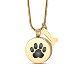 Personalized Round Paw Print Urn Necklace for Ashes Custom  Stainless Steel Cremation Jewelry with Dog Bone Memorial Pendant