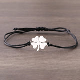 Stainless Steel Bracelets Trendy Clover Hand Braided Lucky Black Red Rope Fashion Charm Bracelet For Women Jewelry Party Gifts