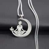 Fashionable stainless steel moon meditation pendant necklace accessory, versatile and elegant collarbone chain for both men and