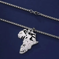 LIKGREAT Punk Africa Map With Flag Pendant Necklaces Stainless Steel Africa Countries Flags Necklace Chain for Women Men Jewelry