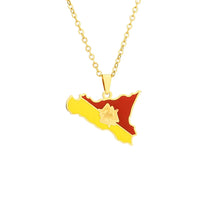 2024 New fashion stainless steel Sicily map and flag necklace for men and women couples ethnic style collarbone chain accessorie