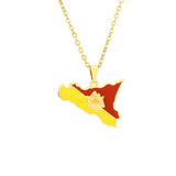 2024 New fashion stainless steel Sicily map and flag necklace for men and women couples ethnic style collarbone chain accessorie