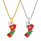 Anniyo Oman Map Flag Pendant Necklaces Stainless Steel National Jewelry For Woman Girls #503962