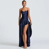 Sexy Satin Club Evening Party Dresses 2025 Summer Women Clothing Elegant Ruffle Irregular Backless Bandage Long Maxi Dress