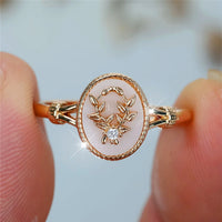 Trendy Female White Enamel Stone Oval Leaf Plant Ring Vintage Gold Silver Color Rings For Women Wedding Jewelry Gift