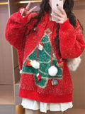 New Year Sweater Christmas Rainbow Long Sweater Autumn and Winter New Lazy Three-dimensional Hooded Cartoon Loose Thick Sweater