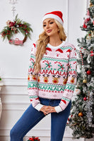 Round Neck Sweet Spell Color Knit Sweater,Women's Autumn and Winter New Christma Pullover Long Sleeve Jacquard Christmas Sweater