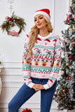 Round Neck Sweet Spell Color Knit Sweater,Women's Autumn and Winter New Christma Pullover Long Sleeve Jacquard Christmas Sweater
