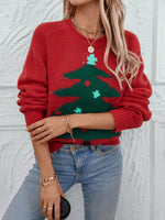 2024 Autumn Winter Women Christmas Tree Pattern Sweaters Casual Knitwear Crew-Neck Pullover Holiday Sweater Woman Pullovers