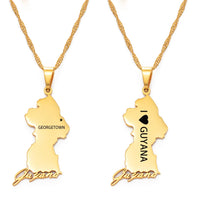 Anniyo I LOVE Guyana Map Pendant Necklace Women Girls,The Capital Georgetown Jewelry Republic of Guyana #159521