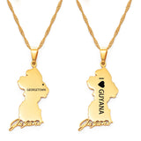 Anniyo I LOVE Guyana Map Pendant Necklace Women Girls,The Capital Georgetown Jewelry Republic of Guyana #159521
