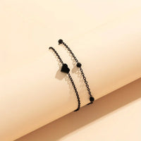 Double Tiny Heart Chain Anklets for Men Women Teen Girls, Black Tone, Ankle Bracelets Hypoallergenic Adjustable