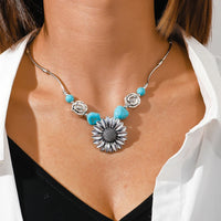 Ethnic Antique Silver Color Moon Choker Necklaces for Women Boho Turquoise Necklace Girls Party Jewelry Gifts