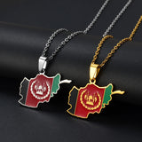 Anniyo Afghanistan Map Flag Pendant Necklaces Afghan Stainless Steel Jewelry for Women Men Girls #298321