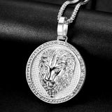 Stainless Steel Titanium Lions Head Luxury Zircon Round Pendant Hip Hop Collar Chains Necklace for Men Women Gift Jewel