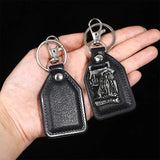 PU Leather Keychain Saint Christopher Charm Pendant Men Antique Bronze Plated Hook Keychain Car Keychain