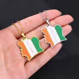 2024 new fashion stainless Cote d 'Ivoire map with flag pendant necklace temperament everything collarbone chain birthday annive