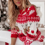 Women Xmas Look 2025 Winter Full Sleeve Christmas Sweaters Casual Soft O Neck Jumpers Allover Print Knitwear Pullover Top Femme