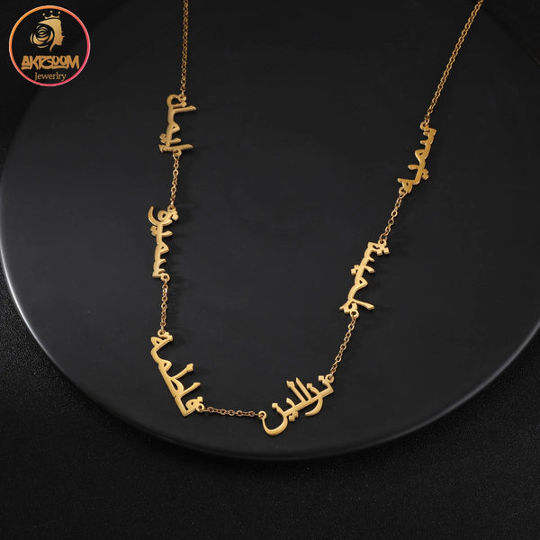 Akizoom Personalized Multiple 1-6 Arabic Names Letters Necklace Stainless Steel Plated Chain Choker for Women Jewelry Gift