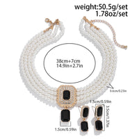 SHIXIN 2Pcs Luxury Multilayer Imitation Pearl Choker Necklace Earrings Bridal Green Rhinestone Neck Chain Wedding Jewelry Set