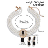 SHIXIN 2Pcs Luxury Multilayer Imitation Pearl Choker Necklace Earrings Bridal Green Rhinestone Neck Chain Wedding Jewelry Set