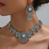 New Vintage Jewelry Sets Metal Beads Tassel Choker Necklace Earrings Set For Women Bijoux Statement Collar Necklaces Set